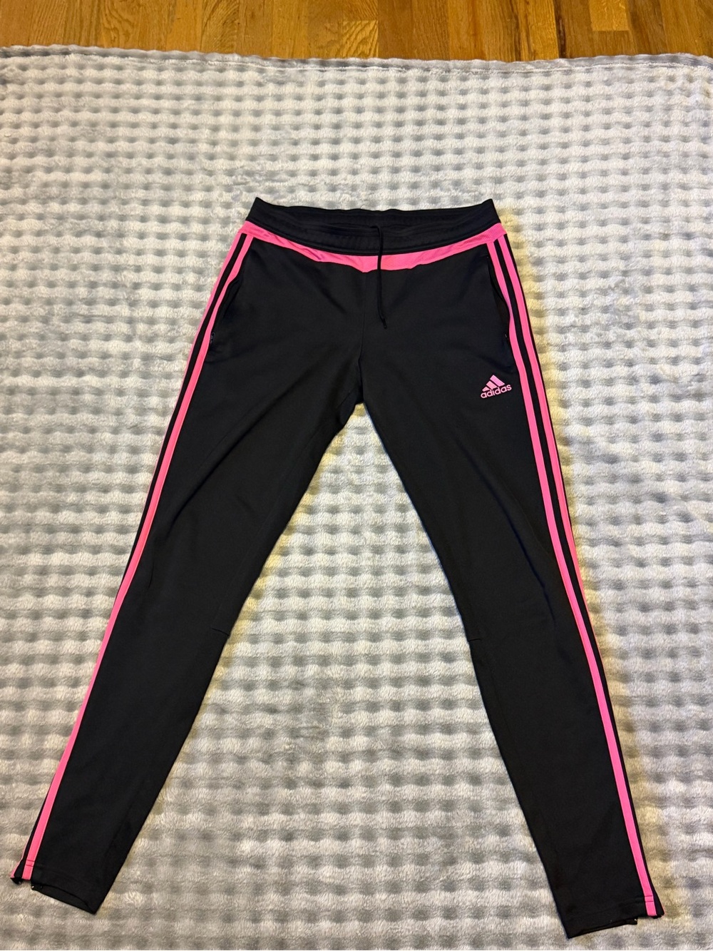 adidas Black Leggings with Pink Side Stripes and Logo